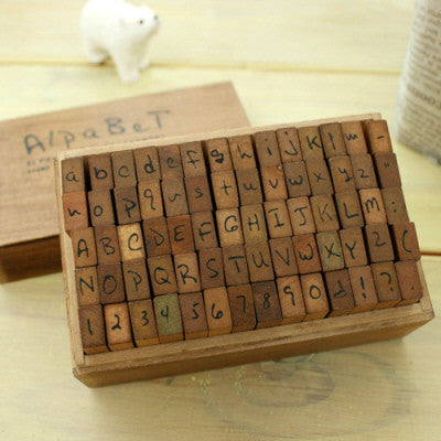 Set Wood Stamp Antique - Handwriting - Alphabet & Symbols