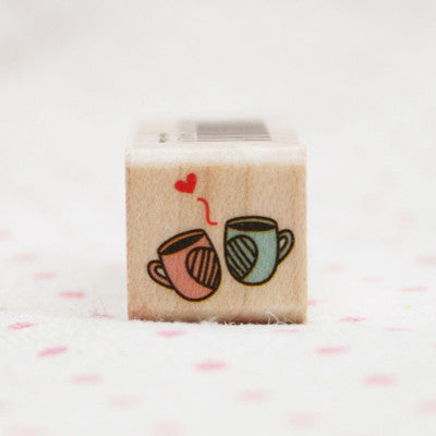 Wood Stamp - Deco - D02 - Couple Cups