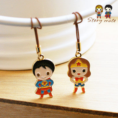 Couple Mobile Strap Story Mate - Super Hero - Superman & Wonder Woman