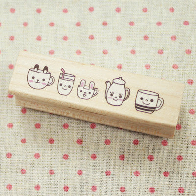 Long Line Wood Stamp - L05 - Cups